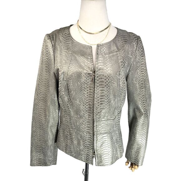 Classiques Entier Snake Print 100% Leather Blazer Jacket Taupe Gold - Picture 1 of 14